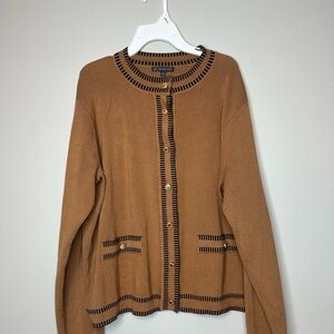 Adrianna Papell Women’s XL Camel Beige Black Trim Cardigan Sweater Preppy Knit
